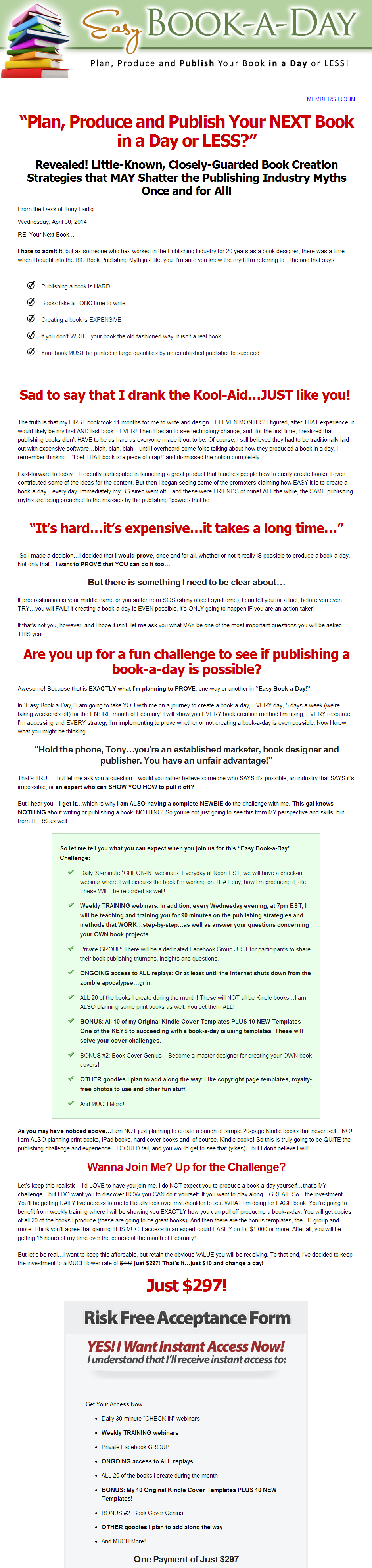 Tony Laidig – Easy Book A Day Price